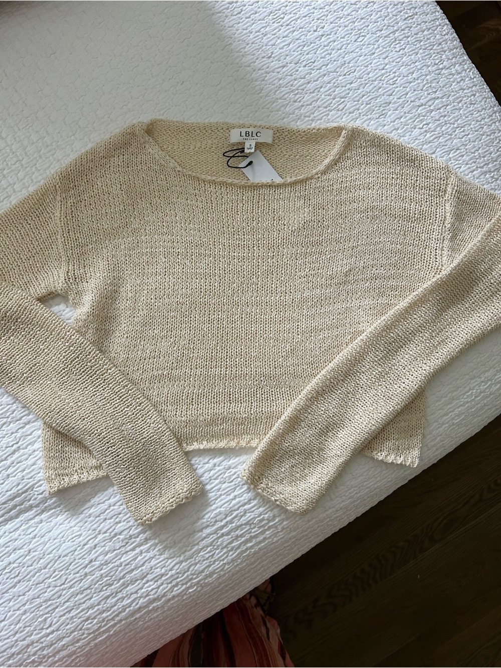 LBLC the label Beige Lightweight Cropped Crewneck Sweater